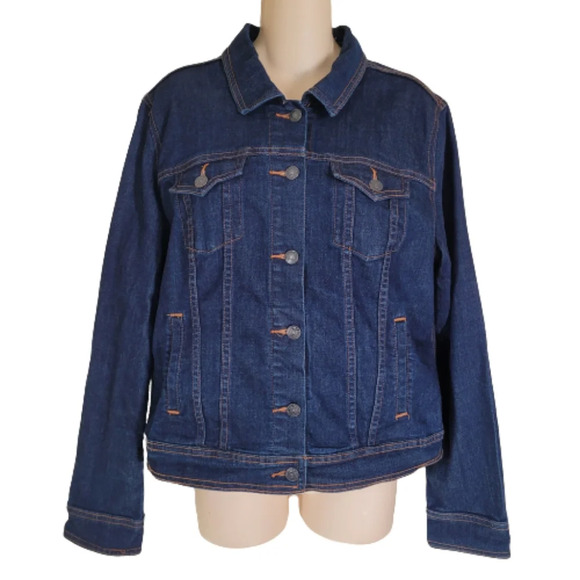 Old Navy Dark Wash Trucker Jean Jacket Size Women's Large - Picture 1 of 10